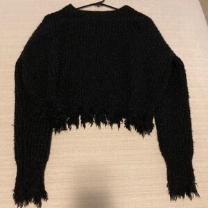 FAVLUX Black Distressed Hem Sweater